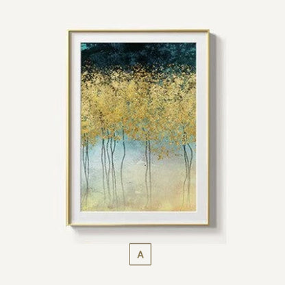Gorgeous Golden Leaf Trees Wall Art Lucky Gold Trees Fine Art Canvas Prints Contemporary Nordic Art For Modern Living Room Wall Decor