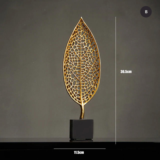 Golden Leaf Statues Decorative Exotic Botanical Silhouette Leaves Desktop Ornaments For Luxury Living Room Sideboard Coffee Table Nordic Style Decoration