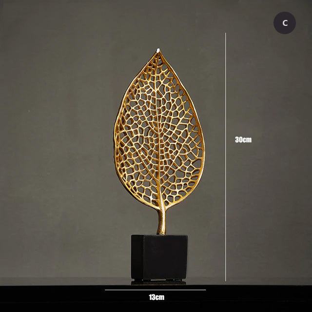 Golden Leaf Statues Decorative Exotic Botanical Silhouette Leaves Desktop Ornaments For Luxury Living Room Sideboard Coffee Table Nordic Style Decoration