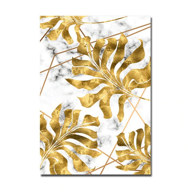 Nordic Tropical Gold Leaves Abstract Wall Art Posters Fine Art Canvas Prints For Modern Office Or Apartment Pictures For Living Room Decor