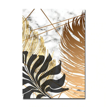 Nordic Tropical Gold Leaves Abstract Wall Art Posters Fine Art Canvas Prints For Modern Office Or Apartment Pictures For Living Room Decor