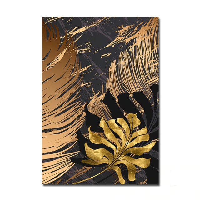 Nordic Tropical Gold Leaves Abstract Wall Art Posters Fine Art Canvas Prints For Modern Office Or Apartment Pictures For Living Room Decor