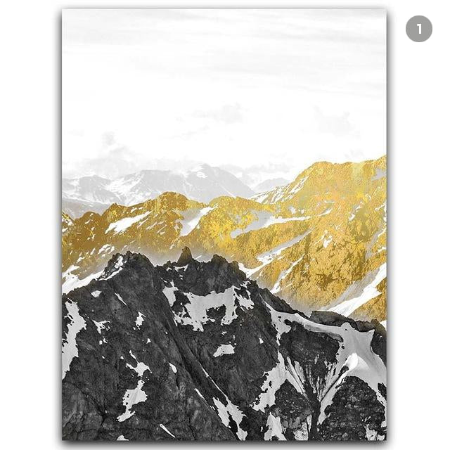 Golden Mountain Landscape Wilderness Wall Art Semi Abstract Mystical Terrain Fine Art Canvas Prints Nordic Pictures For Modern Home Decor