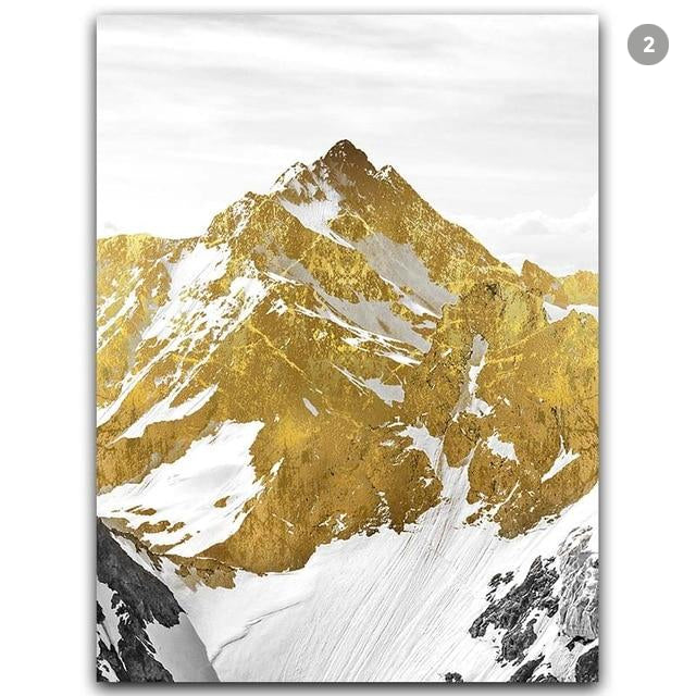 Golden Mountain Landscape Wilderness Wall Art Semi Abstract Mystical Terrain Fine Art Canvas Prints Nordic Pictures For Modern Home Decor