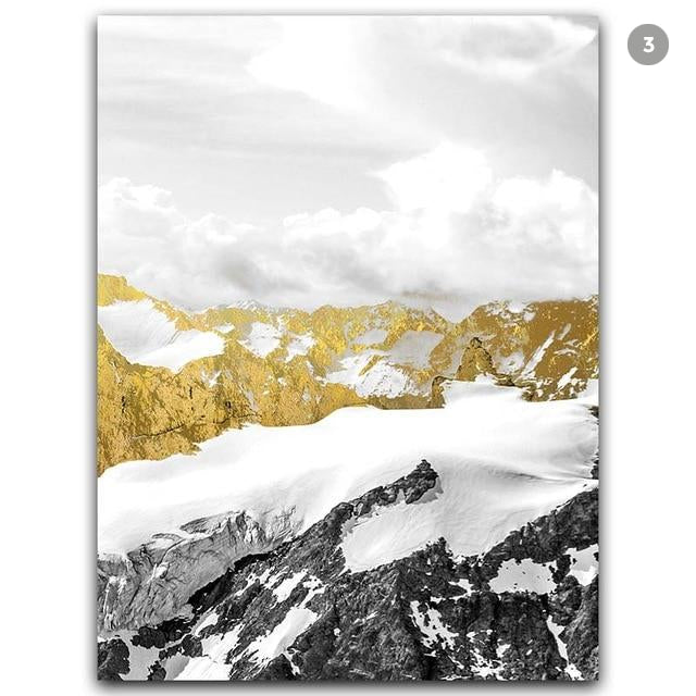 Golden Mountain Landscape Wilderness Wall Art Semi Abstract Mystical Terrain Fine Art Canvas Prints Nordic Pictures For Modern Home Decor