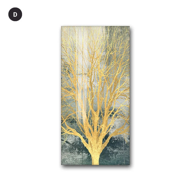 Golden Tree By Night Nordic Style Modern Wall Art Fine Art Canvas Prints Skyscraper Format Posters Modern Pictures For Luxury Loft Home Office Interior Decor