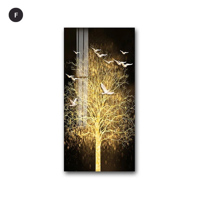 Golden Tree By Night Nordic Style Modern Wall Art Fine Art Canvas Prints Skyscraper Format Posters Modern Pictures For Luxury Loft Home Office Interior Decor