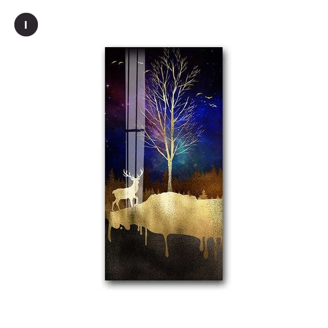 Golden Tree By Night Nordic Style Modern Wall Art Fine Art Canvas Prints Skyscraper Format Posters Modern Pictures For Luxury Loft Home Office Interior Decor