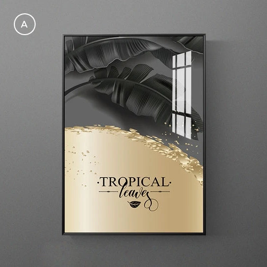 Golden Tropical Botany Luxury Nordic Wall Art Black & Gold Palm Leaves Fine Art Canvas Prints Pictures For Office Living Room Bedroom Modern Home Decor