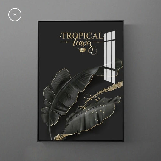 Golden Tropical Botany Luxury Nordic Wall Art Black & Gold Palm Leaves Fine Art Canvas Prints Pictures For Office Living Room Bedroom Modern Home Decor