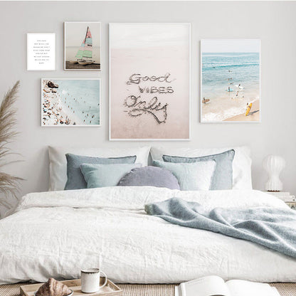 Good Vibes Only Beach Surf And Sail Travel Dreams Wall Art Fine Art Canvas Prints Posters For Living Room Nordic Style Summer House Inspirational Wall Art Decor