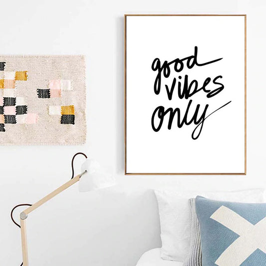 Good Vibes Only Inspirational Poster Black And White Fine Art Canvas Print Minimalist Nordic Style Quotations Wall Art For Office Living Room Simple Home Decor