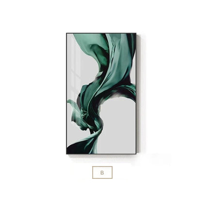 Green Flowing Silk Minimalist Nordic Abstract Wall Art Fine Art Canvas Print Luxury Lifestyle Picture For Modern Living Room Bedroom Home Interior Decor