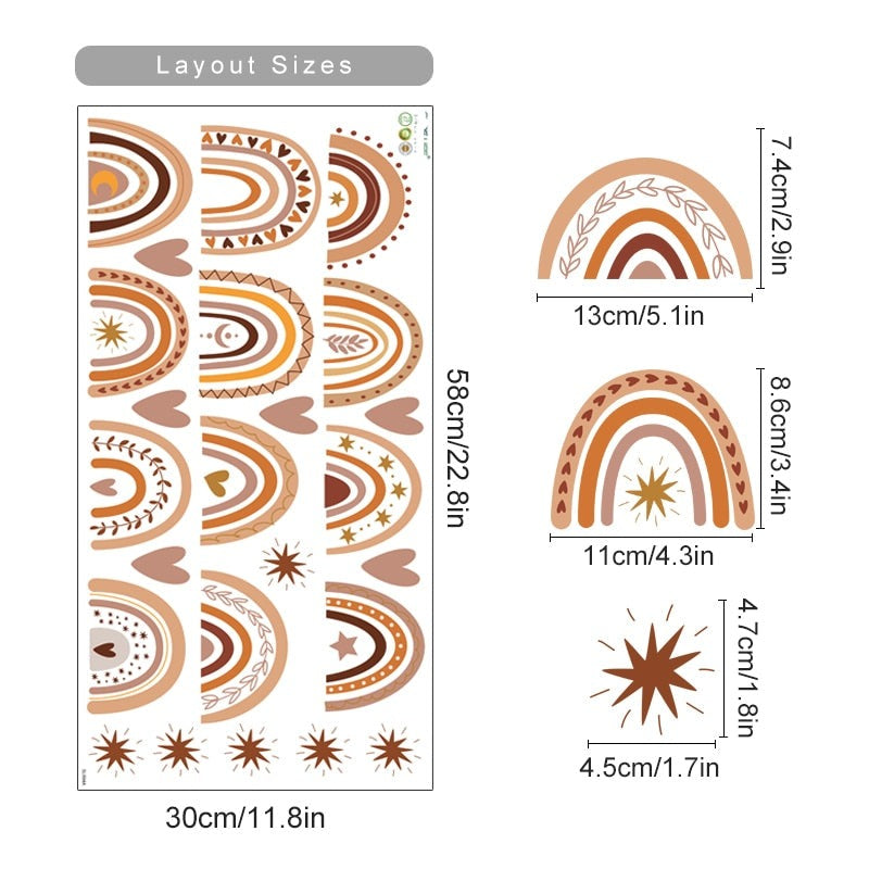 Cute Rainbow Stars PVC Wall Decals Removable Vinyl Wall Stickers For Nursery Room Children's Room Bohemian Baby's Bedroom Creative DIY Decor