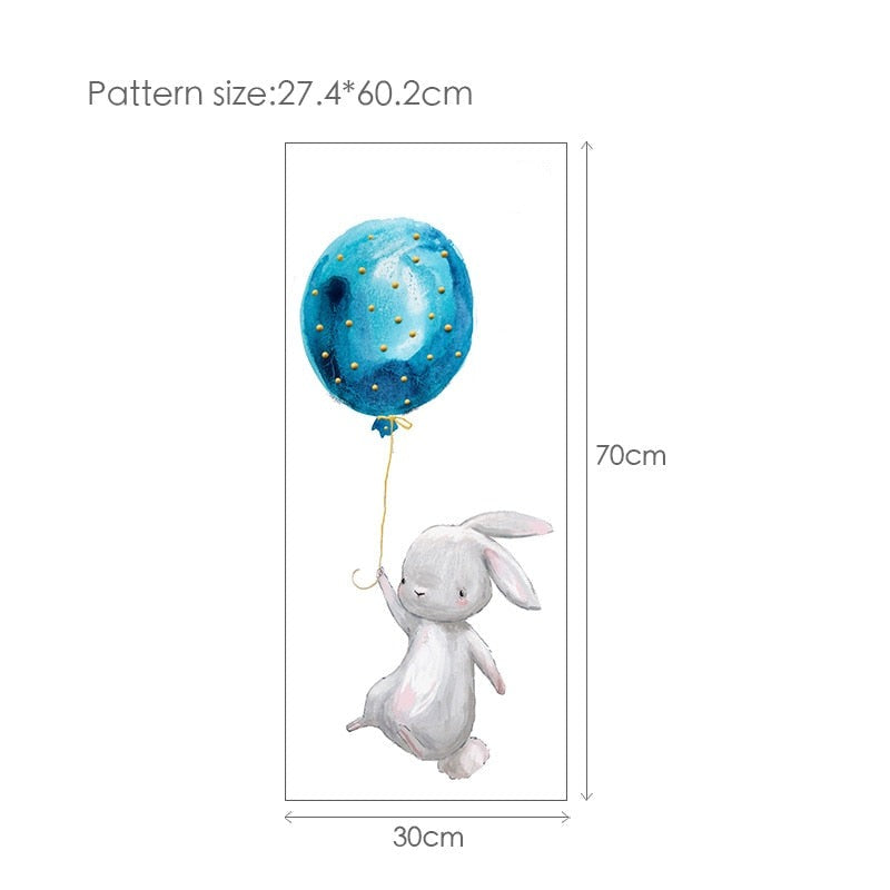 Balloon Bunnies Wall Decals For Baby's Room Colorful Removable PVC Wall Decals For Nursery Cute Animal Balloon Wall Stickers Creative DIY Kid's Room