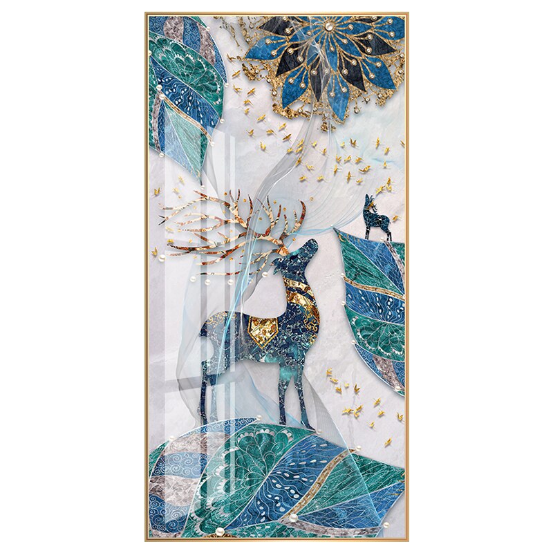 Abstract Auspicious Mystical Deer Landscape Wall Art Fine Art Canvas Prints Pictures For Luxury Living Room Dining Room Entrance Hallway Art Decoration
