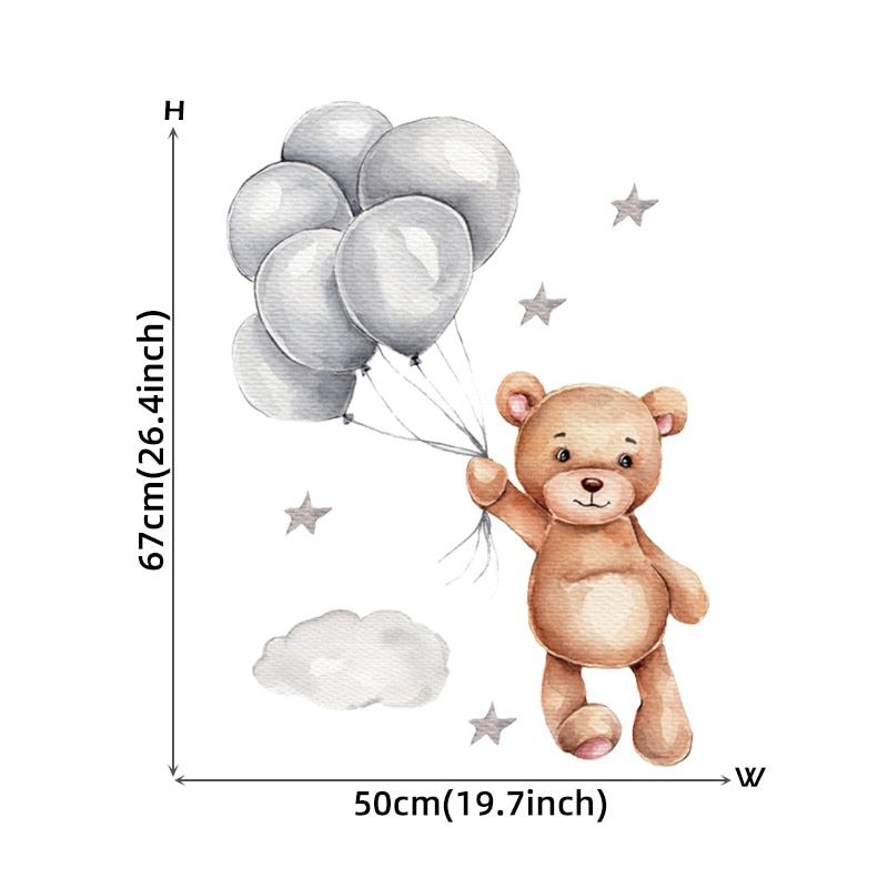 Cute Teddy Bear Moon Star Vinyl Wall Decals Removable PVC Wall Stickers For Nursery Room Playroom Baby's Bedroom Creative DIY Wall Decor