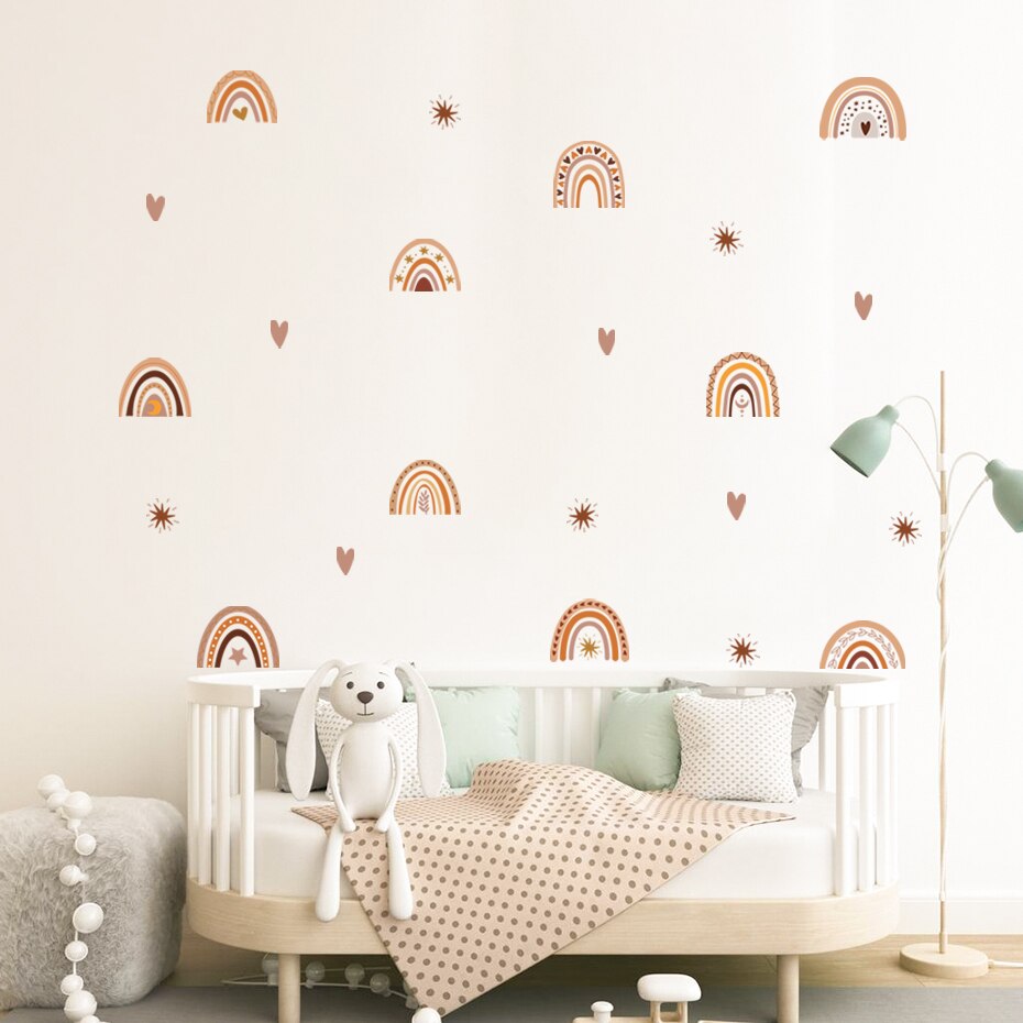 Cute Rainbow Stars PVC Wall Decals Removable Vinyl Wall Stickers For Nursery Room Children's Room Bohemian Baby's Bedroom Creative DIY Decor