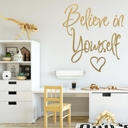 Inspirational Quotation Believe In Yourself Typographic Wall Decal For Removable Wall Sticker Motivational Daily Mantra Creative DIY Home Decor