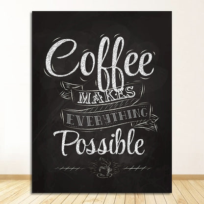 Retro Café Chalkboard Style Coffee Quote Wall Art Fine Art Canvas Print Black White Poster Picture For Kitchen Dining Room Coffee Shop Art Decor