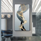 Abstract Flowing Vibrations Wall Art Fine Art Canvas Prints Yellow Black Gray Silk Vape Pictures For Modern Living Room Home Office Interiors