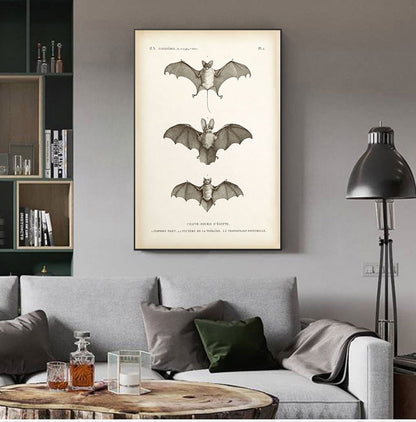 Vintage Vampire Bat Wall Art Fine Art Canvas Print Halloween Poster Antique Sepia Picture For Living Room Dining Room Home Office Decor