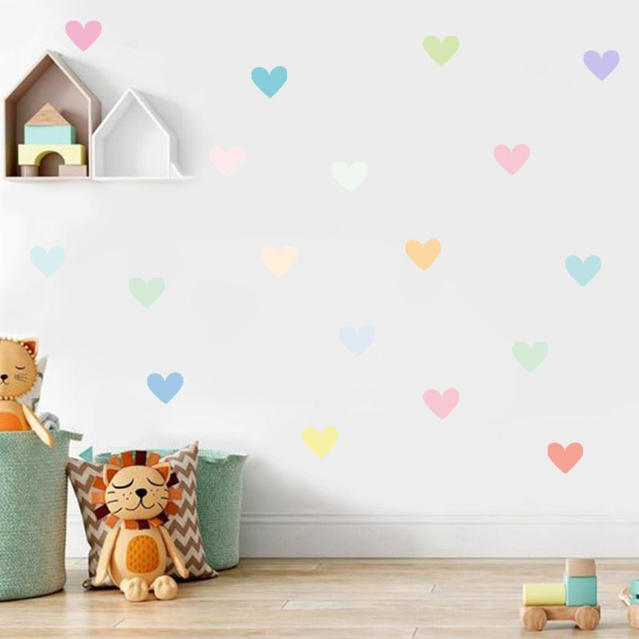 Pastel Colored Hearts Wall Decal Removable PVC Vinyl Wall Stickers For Nursery Room Children's Bedroom Kindergarten Creative DIY Wall Decor