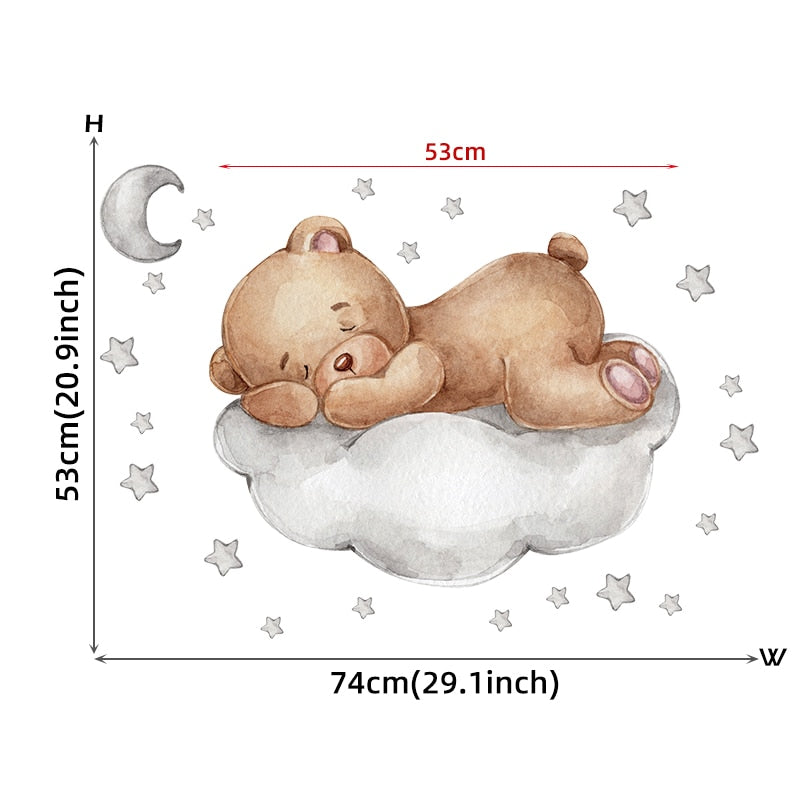 Cute Teddy Bear Moon Star Vinyl Wall Decals Removable PVC Wall Stickers For Nursery Room Playroom Baby's Bedroom Creative DIY Wall Decor