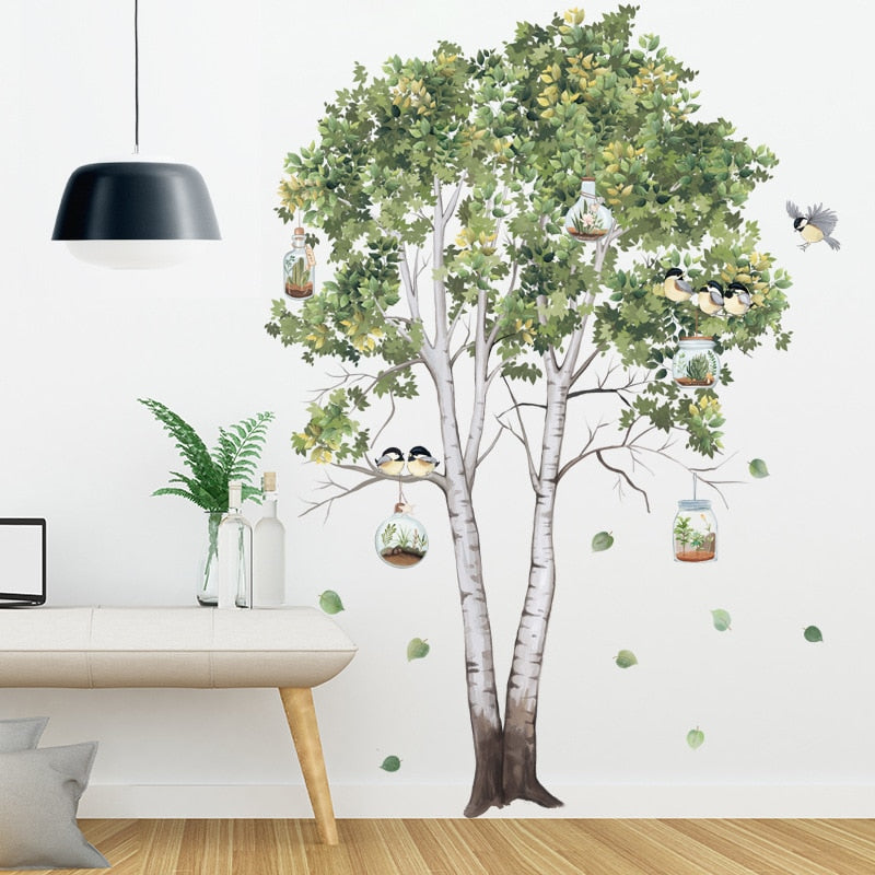 Birdcage Tree Garden Nature Mural For Kid's Room Removable PVC Vinyl Wall Decals For Children's Nursery Playroom Creative DIY Wall Decoration