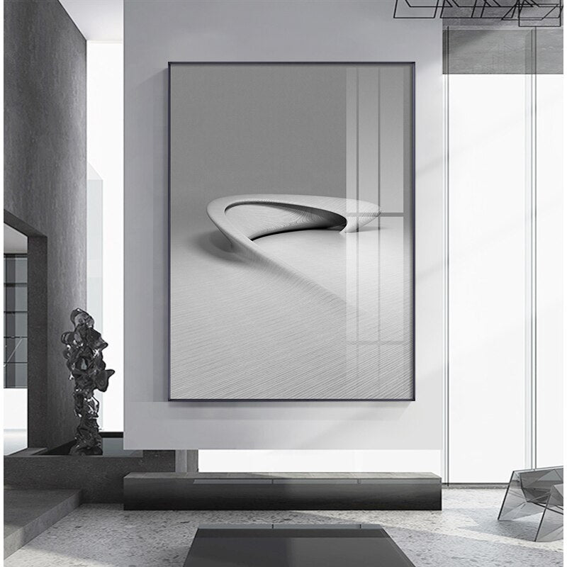 Modern Abstract Black White Fine Art Canvas Prints Minimalist Architectural Pictures For Urban Loft Living Room Dining Room Home Office Decor