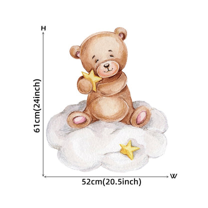 Cute Teddy Bear Moon Star Vinyl Wall Decals Removable PVC Wall Stickers For Nursery Room Playroom Baby's Bedroom Creative DIY Wall Decor
