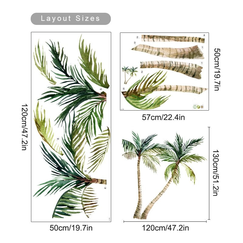 Tropical Palm Trees Vinyl Wall Murals Removable PVC Wall Decals For Living Room Bedroom Kid's Room DIY Wall Stickers Creative Home Decoration
