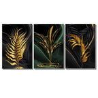 Set of 3 Pcs Black Green Golden Palm Leaves Wall Art Fine Art Canvas Prints Modern Tropical Botanical Pictures For Living Room Dining Room Home Office Decor