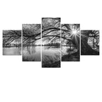 Winter Lake Landscape Scenery Wall Art Set of 5 pcs Fine Art Canvas Prints Modern Black & White Lifestyle Pictures For Living Room Decor