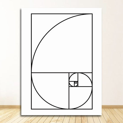 Fibonacci Spiral Artistic Geometry Wall Art Mathematical Golden Ratio Scientific Poster Black And White Fine Art Canvas For Home Office Classroom Wall Art
