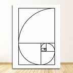 Fibonacci Spiral Artistic Geometry Wall Art Mathematical Golden Ratio Scientific Poster Black And White Fine Art Canvas For Home Office Classroom Wall Art