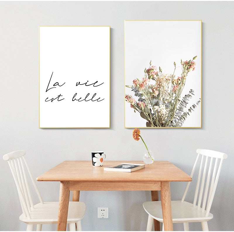 Life Is Beautiful Inspirational Quotation Wall Art Fine Art Canvas Prints Minimalist Letters & Quotes Floral Pictures For Living Room Bedroom Decor