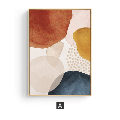 Modern Abstract Nordic Watercolor Orange Blue Beige Fine Art Canvas Prints Pictures For Living Room Dining Room Scandinavian Home Decor