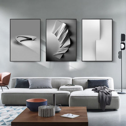 Modern Abstract Black White Fine Art Canvas Prints Minimalist Architectural Pictures For Urban Loft Living Room Dining Room Home Office Decor