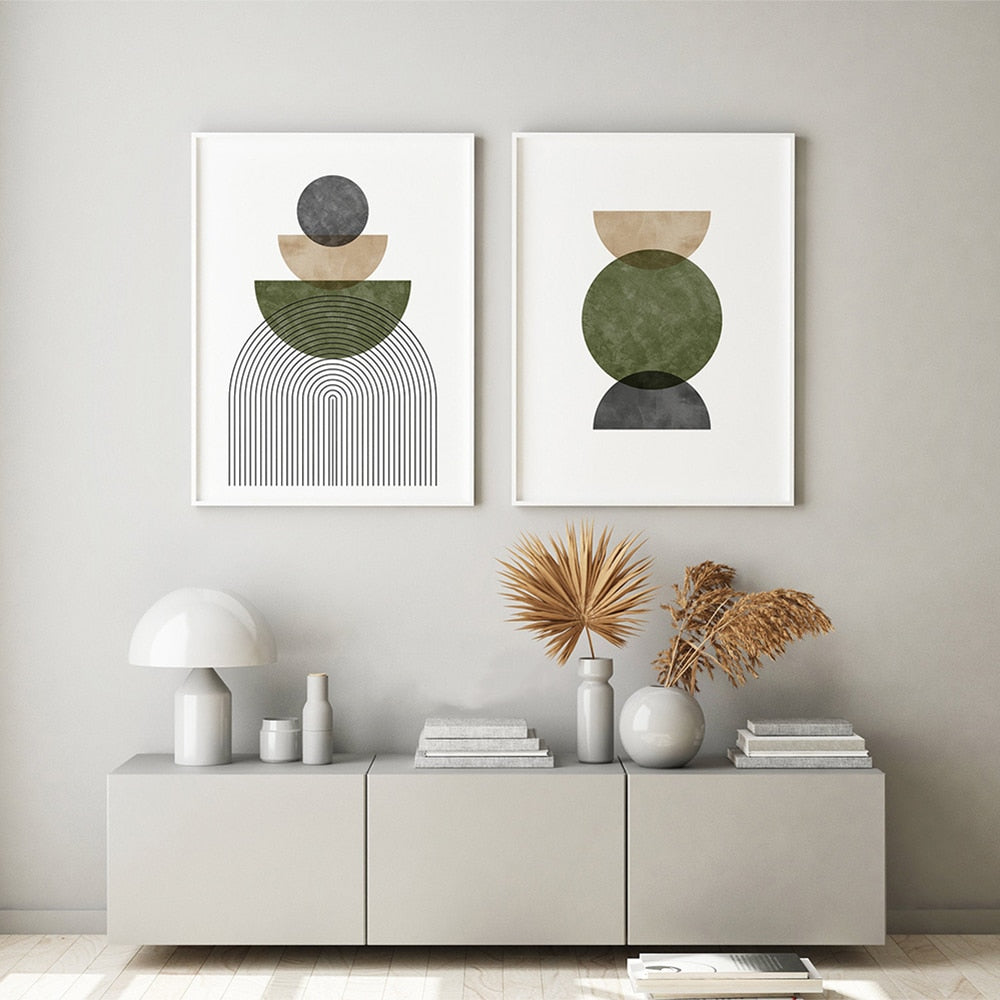 Minimalist Neutral Colors Abstract Geometric Wall Art Fine Art Canvas Prints Pictures For Modern Living Room Dining Room Home Office Interior Decor