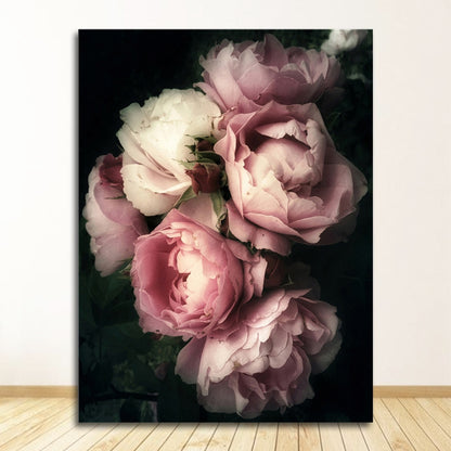 Pink Peonies Fashion Wall Art Fine Art Canvas Print Elegant Vintage Floral Picture For Living Room Bedroom Hotel Room Chic Home Interior Decor