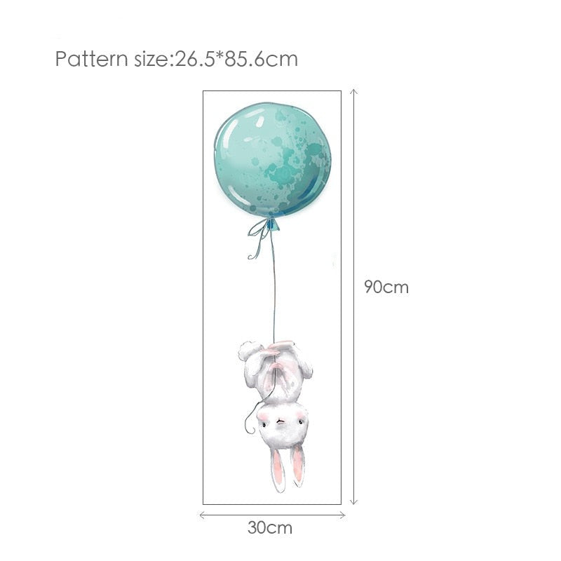 Balloon Bunnies Wall Decals For Baby's Room Colorful Removable PVC Wall Decals For Nursery Cute Animal Balloon Wall Stickers Creative DIY Kid's Room
