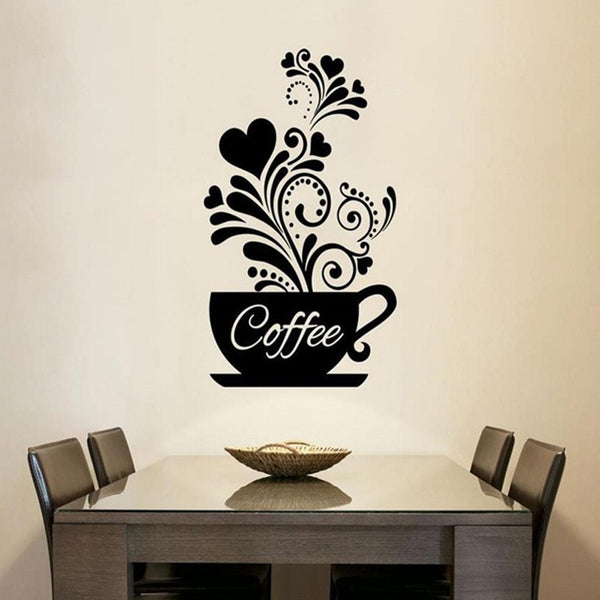 Coffee Cup Wall Art Mural Removable PVC Wall Decal For Kitchen Coffee ...