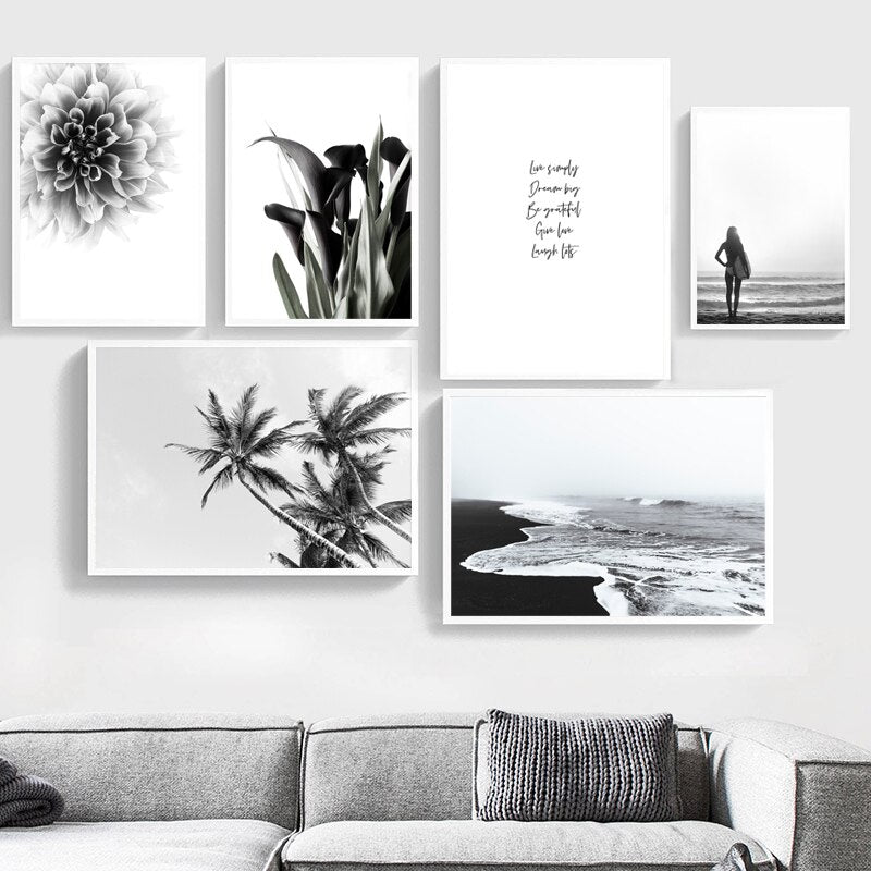 Minimalist Black White Surf Seascape Wall Art Fine Art Canvas Prints Simple Lifestyle Gallery Wall Pictures For Living Room Bedroom Art Decor