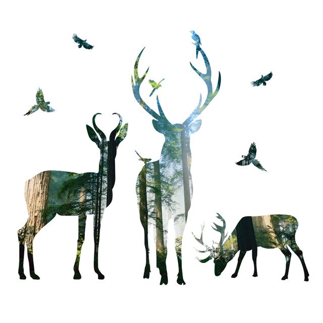 Deer Of The Forest Wall Mural Removable PVC Wall Decal Nordic Style Woodland Animals Wall Art For Living Room Dining Room Interior Decor