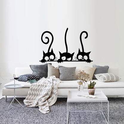 Three Cats Wall Decal Cheeky Playful Felines PVC Removable Wall Sticker For Kitchen Living Room Kid's Playroom Wall Art Decor Size 30x20cm