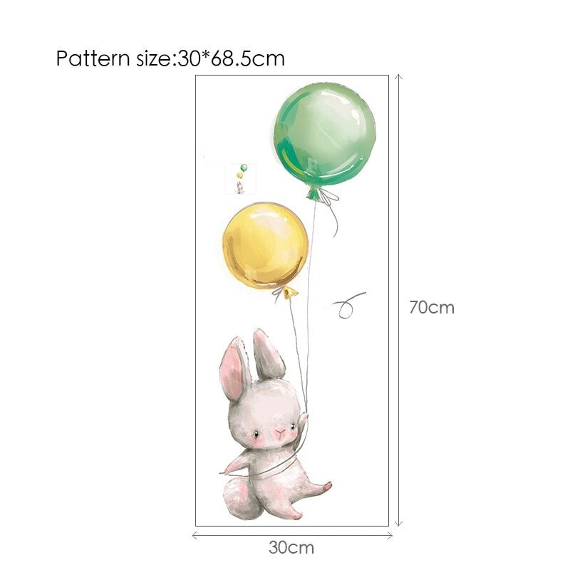 Balloon Bunnies Wall Decals For Baby's Room Colorful Removable PVC Wall Decals For Nursery Cute Animal Balloon Wall Stickers Creative DIY Kid's Room
