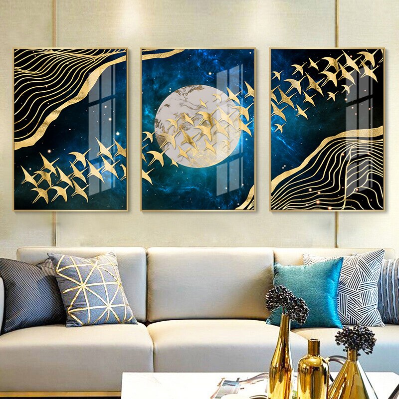 Auspicious Golden Birds In The Flowing Moonlight Landscape Wall Art Fine Art Canvas Prints Modern Pictures For Living Room Dining Room Bedroom Art Decor