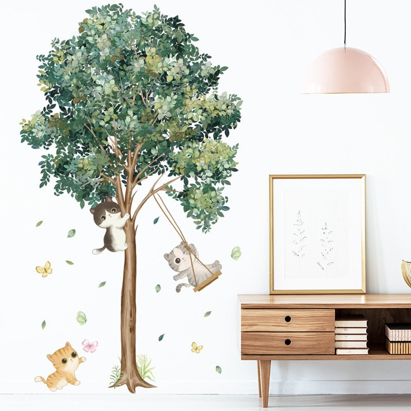 Birdcage Tree Garden Nature Mural For Kid's Room Removable PVC Vinyl Wall Decals For Children's Nursery Playroom Creative DIY Wall Decoration