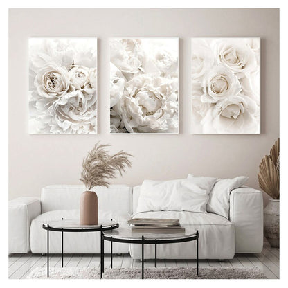 White Rose Floral Wall Art Fine Art Canvas Prints Peonies Pictures For Luxury Living Room Bedroom Modern Home Interior Design Wall Decor